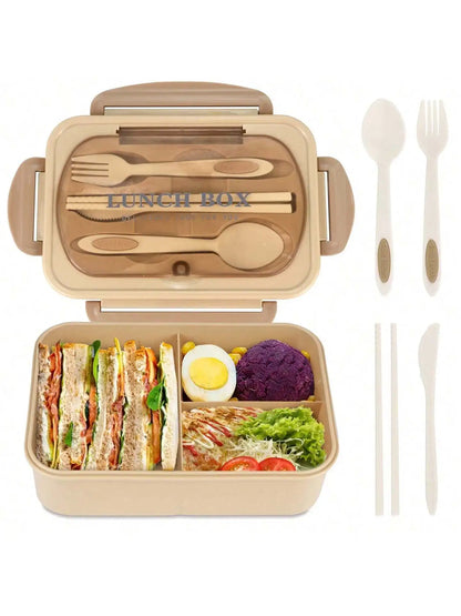 Bento Lunchbox 4 Vakken met Bestek – Lekvrije Broodtrommel voor Werk & School