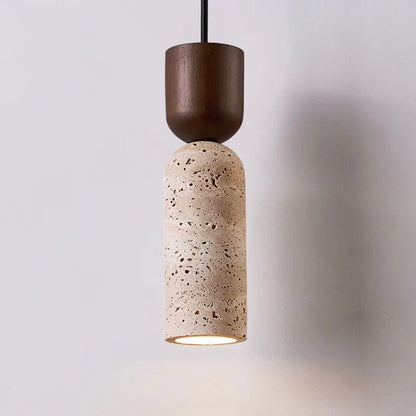 Hanglamp Travertijn & Hout – Wabi-Sabi Japandi Pendel voor Slaapkamer