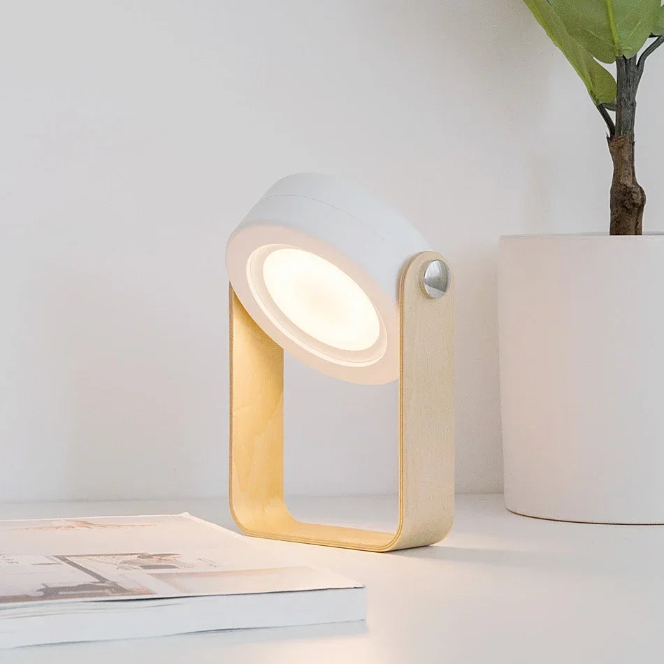 Draagbare Lantaarn Oplaadbaar – Opvouwbare LED Tafellamp met Houten Handvat