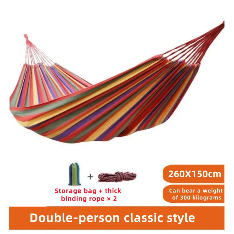Hangmat Canvas Tweepersoons – Gestreepte Hangmat voor Tuin, Terras & Camping