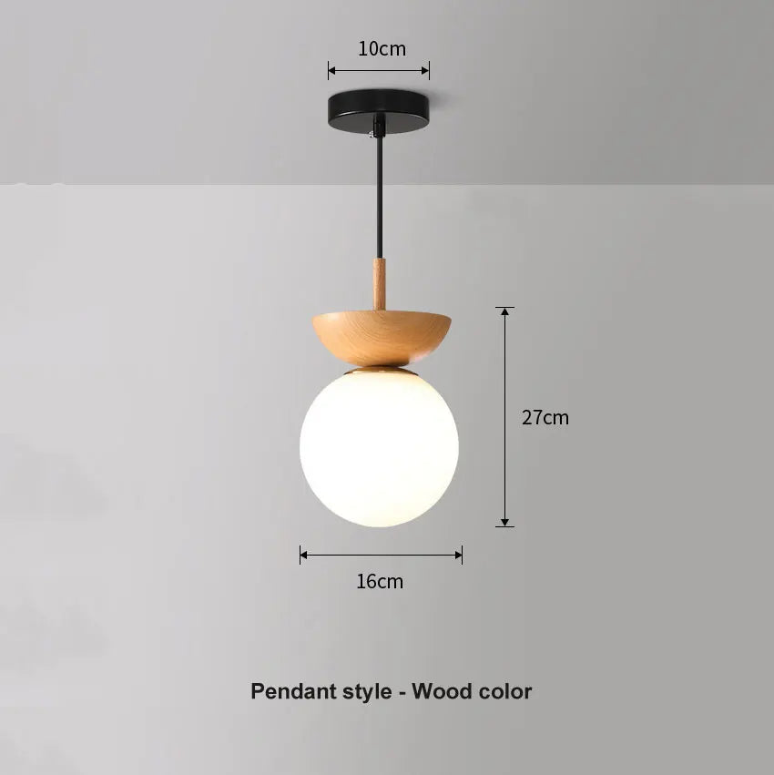 Glazen Bollamp Hout – Nordic Hang- of Plafondlamp in Twee Houtkleuren