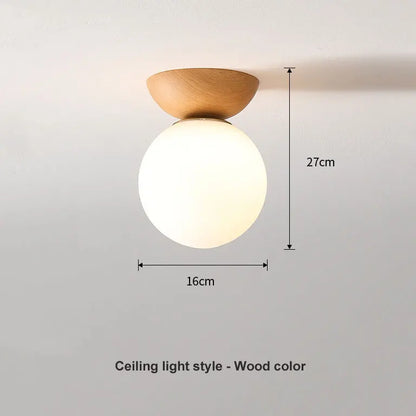 Glazen Bollamp Hout – Nordic Hang- of Plafondlamp in Twee Houtkleuren
