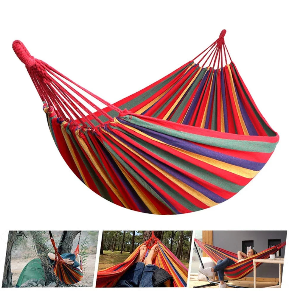 Hangmat Canvas Tweepersoons – Gestreepte Hangmat voor Tuin, Terras & Camping
