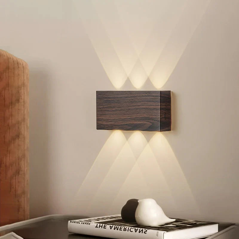 Oplaadbare Wandlamp Houtlook – Draadloze LED met 3 Lichtkleuren, Geen Boren Nodig
