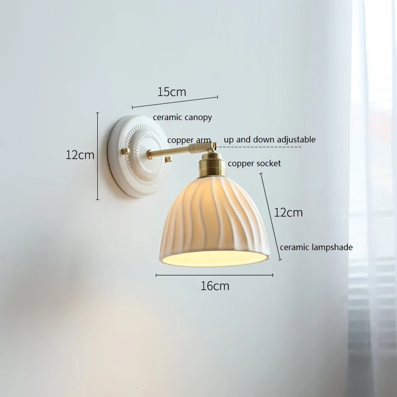 Wandlamp Crème Keramiek – Vintage Nordic Sfeerlamp voor Slaapkamer & Hal