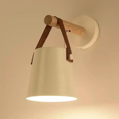 Wandlamp Hout & Leer – Nordic Bedlamp met Verstelbaar Snoer