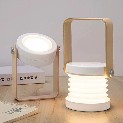Draagbare Lantaarn Oplaadbaar – Opvouwbare LED Tafellamp met Houten Handvat