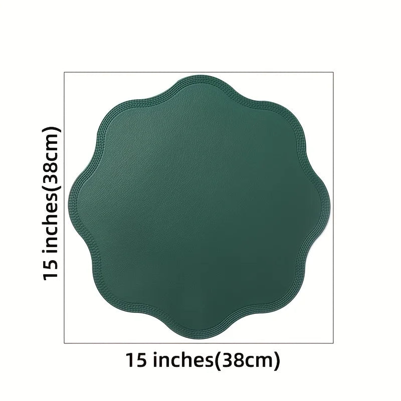Placemats Rond Leerlook met Bloemenreliëf – Luxe Antislip Placemats, Set van 4 of 6