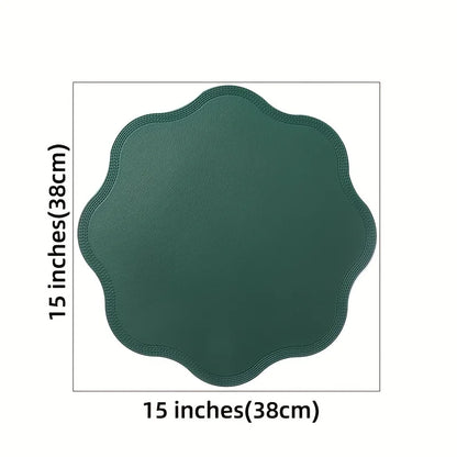 Placemats Rond Leerlook met Bloemenreliëf – Luxe Antislip Placemats, Set van 4 of 6