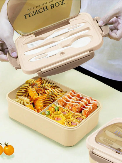 Bento Lunchbox 4 Vakken met Bestek – Lekvrije Broodtrommel voor Werk & School