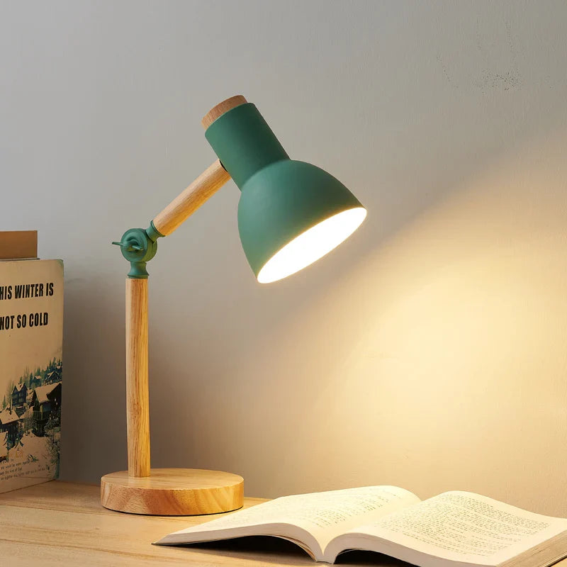 Verstelbare Bureaulamp Hout – Moderne Tafellamp met Zwenkarm voor Bureau & Slaapkamer