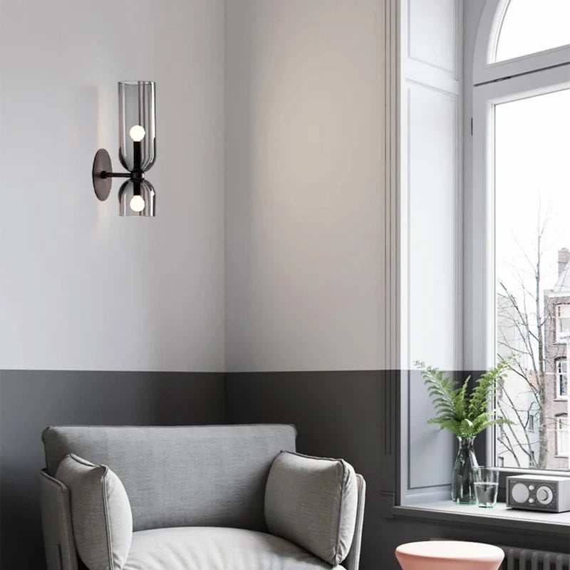 Wandlamp Glazen Buis – Nordic Sconce in Rookglas voor Hal & Slaapkamer