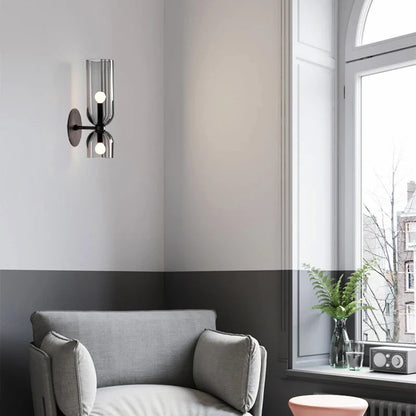Wandlamp Glazen Buis – Nordic Sconce in Rookglas voor Hal & Slaapkamer