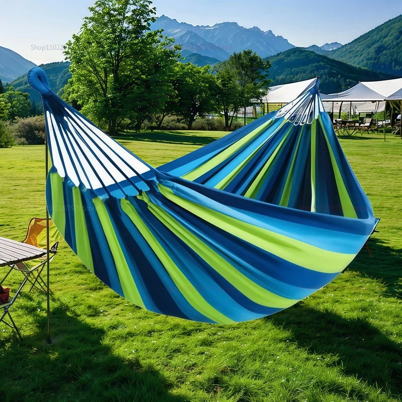 Hangmat Canvas Tweepersoons – Gestreepte Hangmat voor Tuin, Terras & Camping