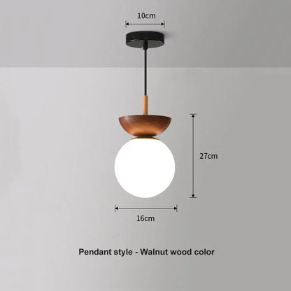 Glazen Bollamp Hout – Nordic Hang- of Plafondlamp in Twee Houtkleuren