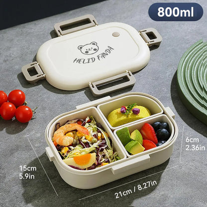 Bento Lunchbox 3 Vakken Lekvrij – Draagbare Broodtrommel voor Werk & School