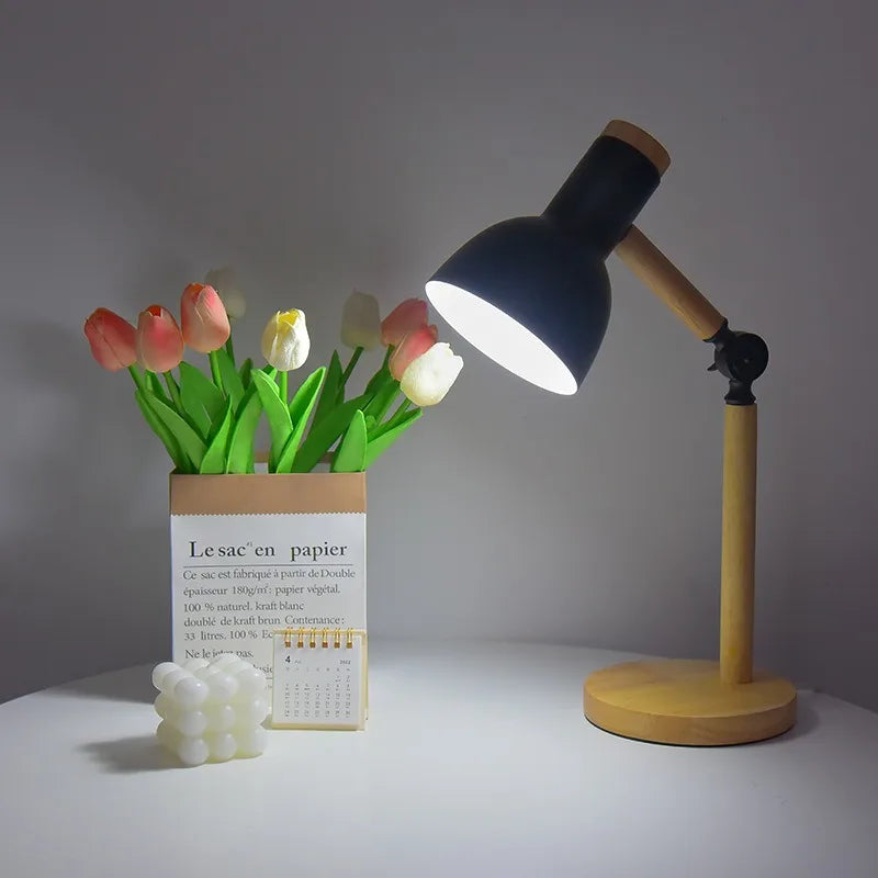 Verstelbare Bureaulamp Hout – Moderne Tafellamp met Zwenkarm voor Bureau & Slaapkamer