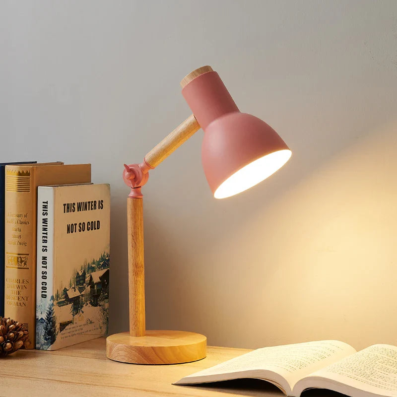 Verstelbare Bureaulamp Hout – Moderne Tafellamp met Zwenkarm voor Bureau & Slaapkamer