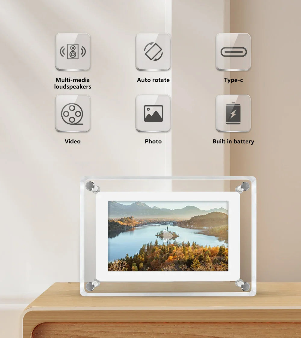 Digitale Fotolijst Acryl – Draagbaar IPS-scherm met Ingebouwde Accu