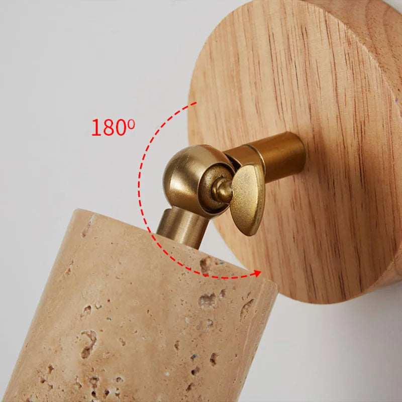 Wandlamp Wabi-Sabi Travertijn & Hout – Japandi Sfeerlamp voor Slaapkamer