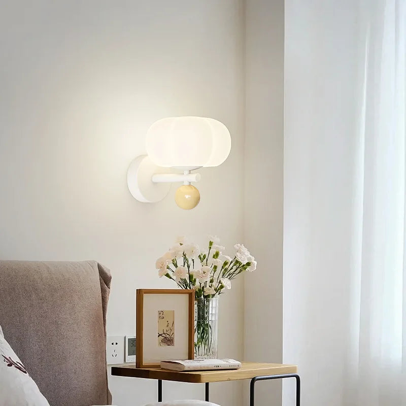 Wandlamp Pompoen Glas – Herfstige Nordic Sconce met Metalen Voet