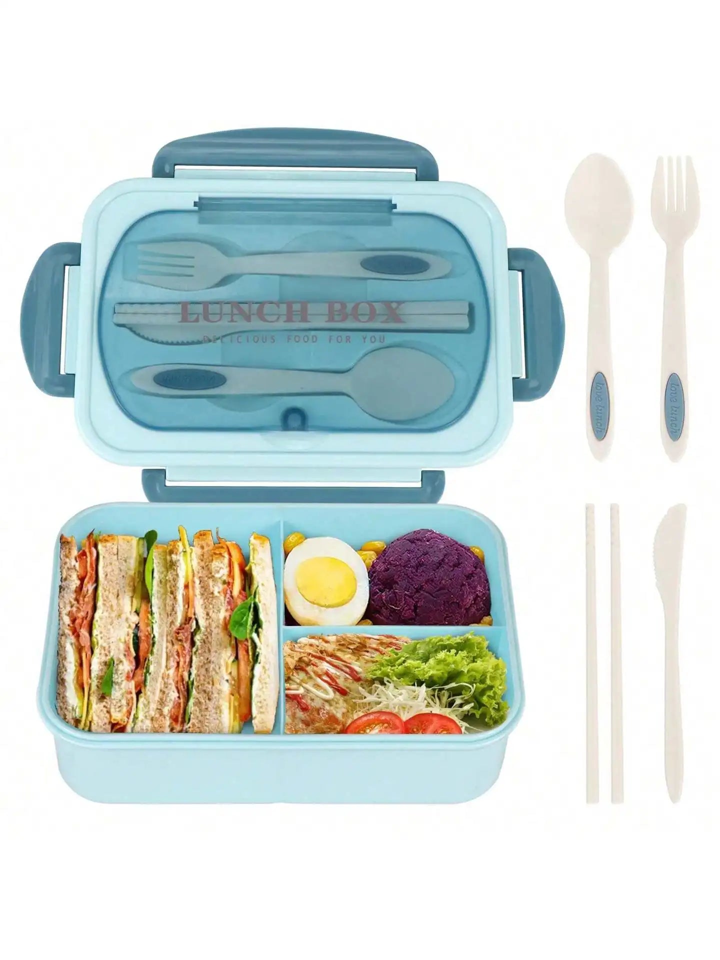 Bento Lunchbox 4 Vakken met Bestek – Lekvrije Broodtrommel voor Werk & School