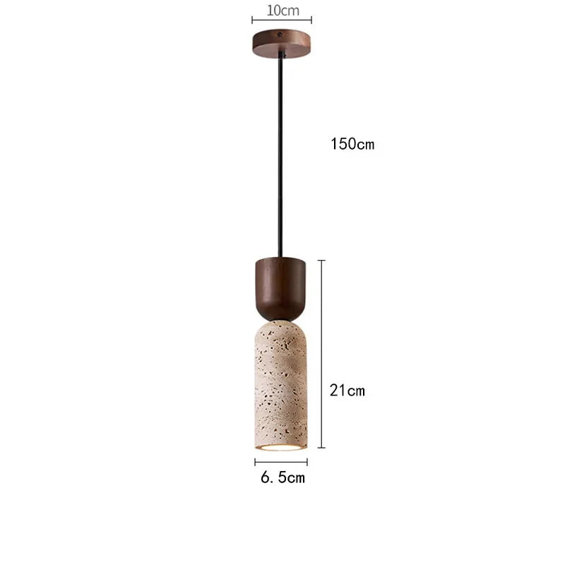 Hanglamp Travertijn & Hout – Wabi-Sabi Japandi Pendel voor Slaapkamer