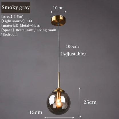Hanglamp Glazen Bol Rookglas – Nordic Pendant in Amber, Helder of Rookgrijs