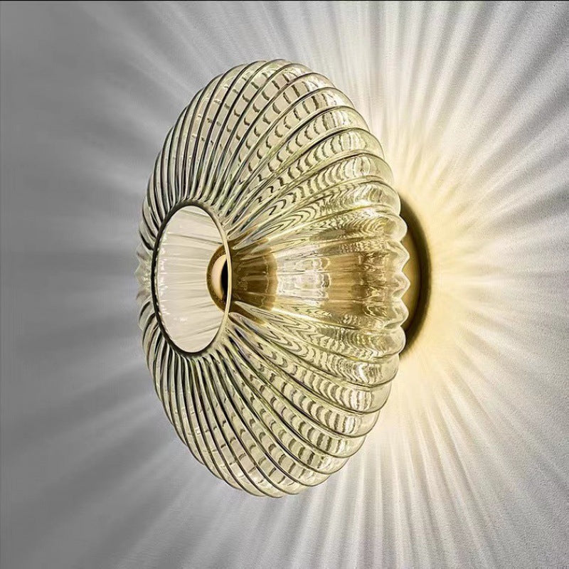 Wandlamp Glazen Schijf – Vintage Nordic Sconce met Geribbeld Glas
