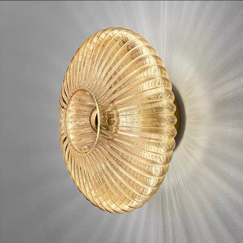 Wandlamp Glazen Schijf – Vintage Nordic Sconce met Geribbeld Glas