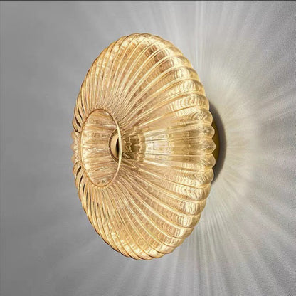 Wandlamp Glazen Schijf – Vintage Nordic Sconce met Geribbeld Glas