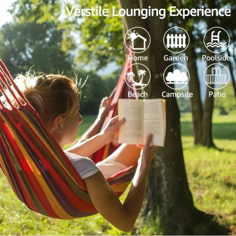 Hangmat Canvas Tweepersoons – Gestreepte Hangmat voor Tuin, Terras & Camping