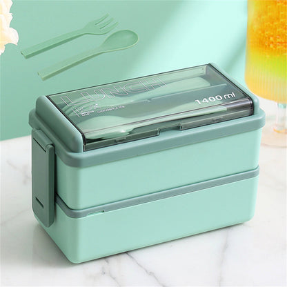 Bento Lunchbox 1400ml Dubbellaags – Broodtrommel met Bestek, Magnetronbestendig voor Volwassenen & Kinderen