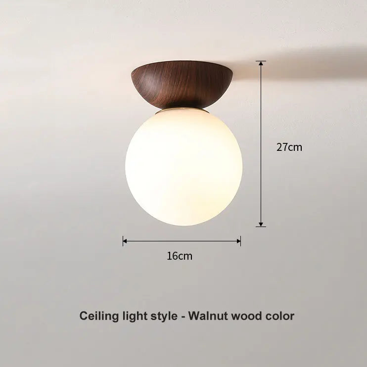 Glazen Bollamp Hout – Nordic Hang- of Plafondlamp in Twee Houtkleuren