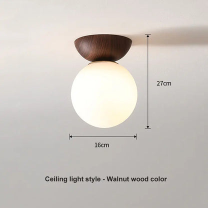 Glazen Bollamp Hout – Nordic Hang- of Plafondlamp in Twee Houtkleuren