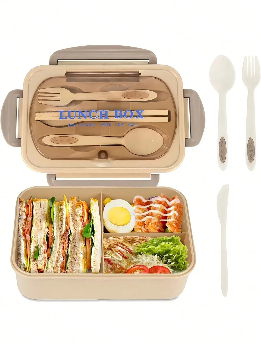 Bento Lunchbox 4 Vakken met Bestek – Lekvrije Broodtrommel voor Werk & School
