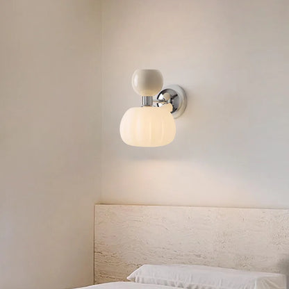Wandlamp Pompoen Glas – Herfstige Nordic Sconce met Metalen Voet