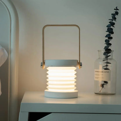 Draagbare Lantaarn Oplaadbaar – Opvouwbare LED Tafellamp met Houten Handvat
