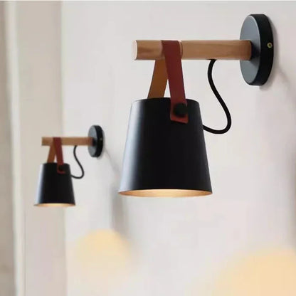 Wandlamp Hout & Leer – Nordic Bedlamp met Verstelbaar Snoer