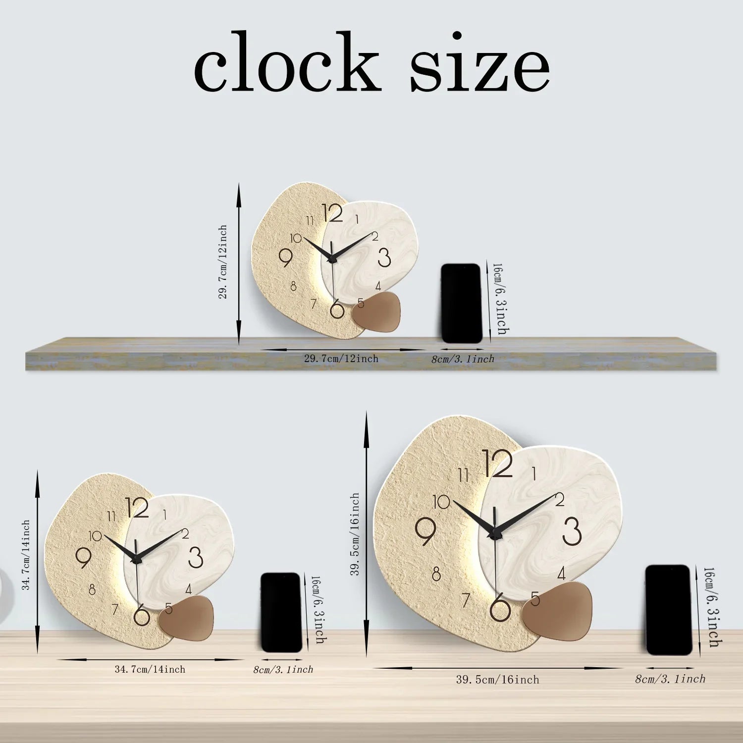 Wandklok Modern Steenlook – Stille Wandklok zonder Tikgeluid, Minimalistisch