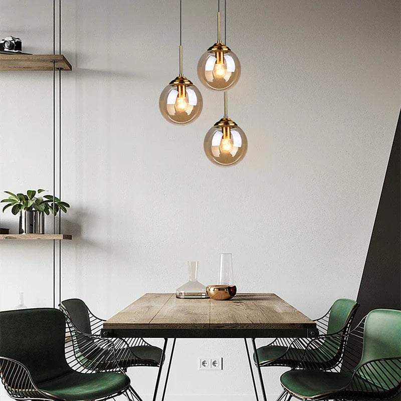 Hanglamp Glazen Bol Rookglas – Nordic Pendant in Amber, Helder of Rookgrijs