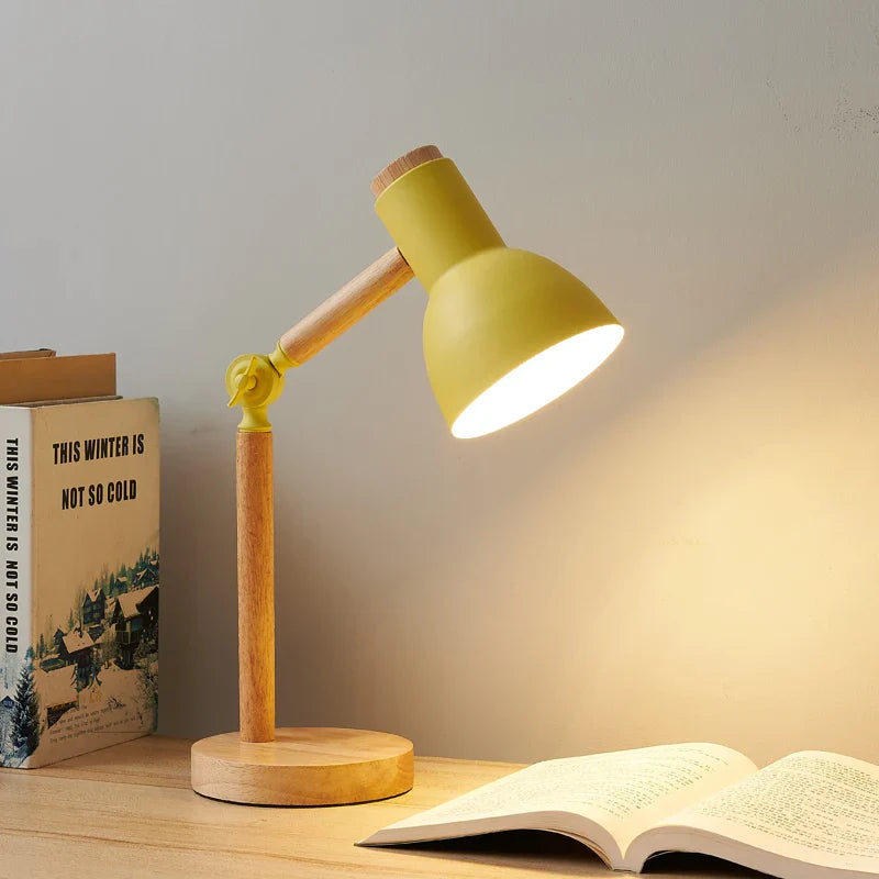Verstelbare Bureaulamp Hout – Moderne Tafellamp met Zwenkarm voor Bureau & Slaapkamer