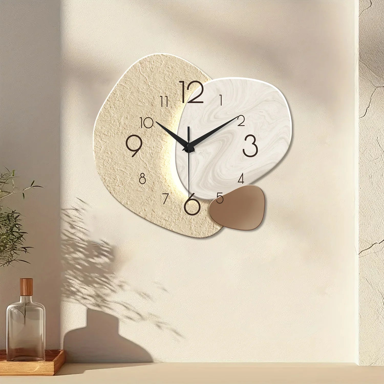 Wandklok Modern Steenlook – Stille Wandklok zonder Tikgeluid, Minimalistisch