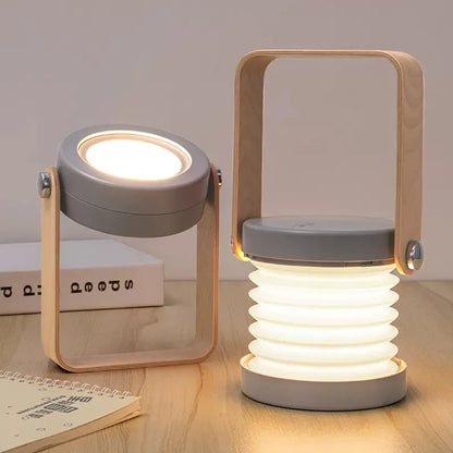 Draagbare Lantaarn Oplaadbaar – Opvouwbare LED Tafellamp met Houten Handvat