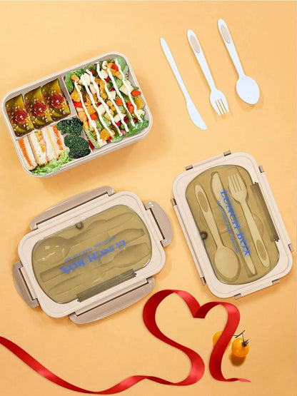 Bento Lunchbox 4 Vakken met Bestek – Lekvrije Broodtrommel voor Werk & School