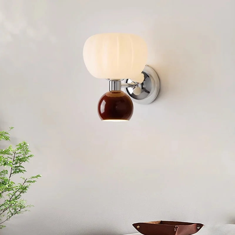 Wandlamp Pompoen Glas – Herfstige Nordic Sconce met Metalen Voet