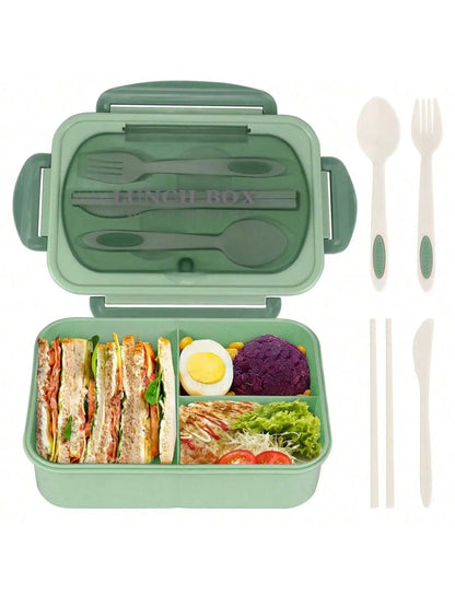 Bento Lunchbox 4 Vakken met Bestek – Lekvrije Broodtrommel voor Werk & School