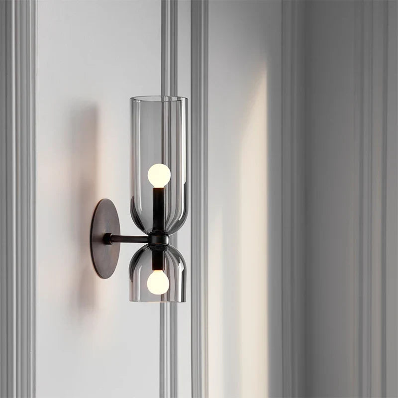 Wandlamp Glazen Buis – Nordic Sconce in Rookglas voor Hal & Slaapkamer