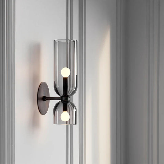Wandlamp Glazen Buis – Nordic Sconce in Rookglas voor Hal & Slaapkamer