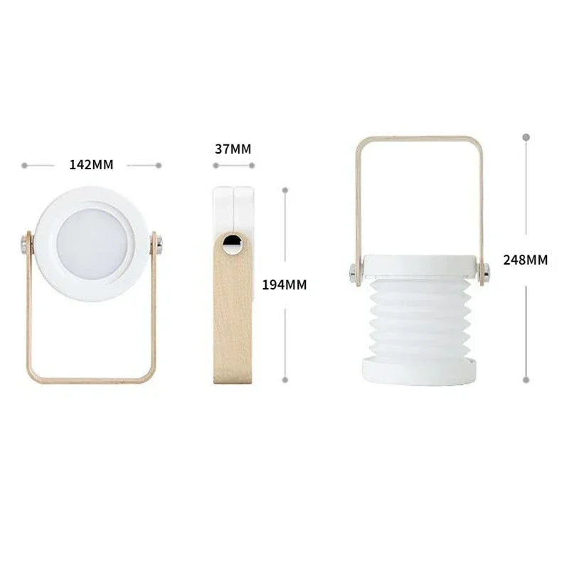 Draagbare Lantaarn Oplaadbaar – Opvouwbare LED Tafellamp met Houten Handvat